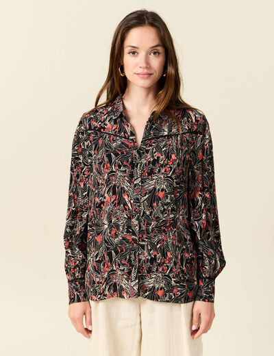 Chemise manches longues col v fluide noir femme