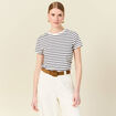 T-shirt cintr&eacute; col rond manches courtes ecru femme