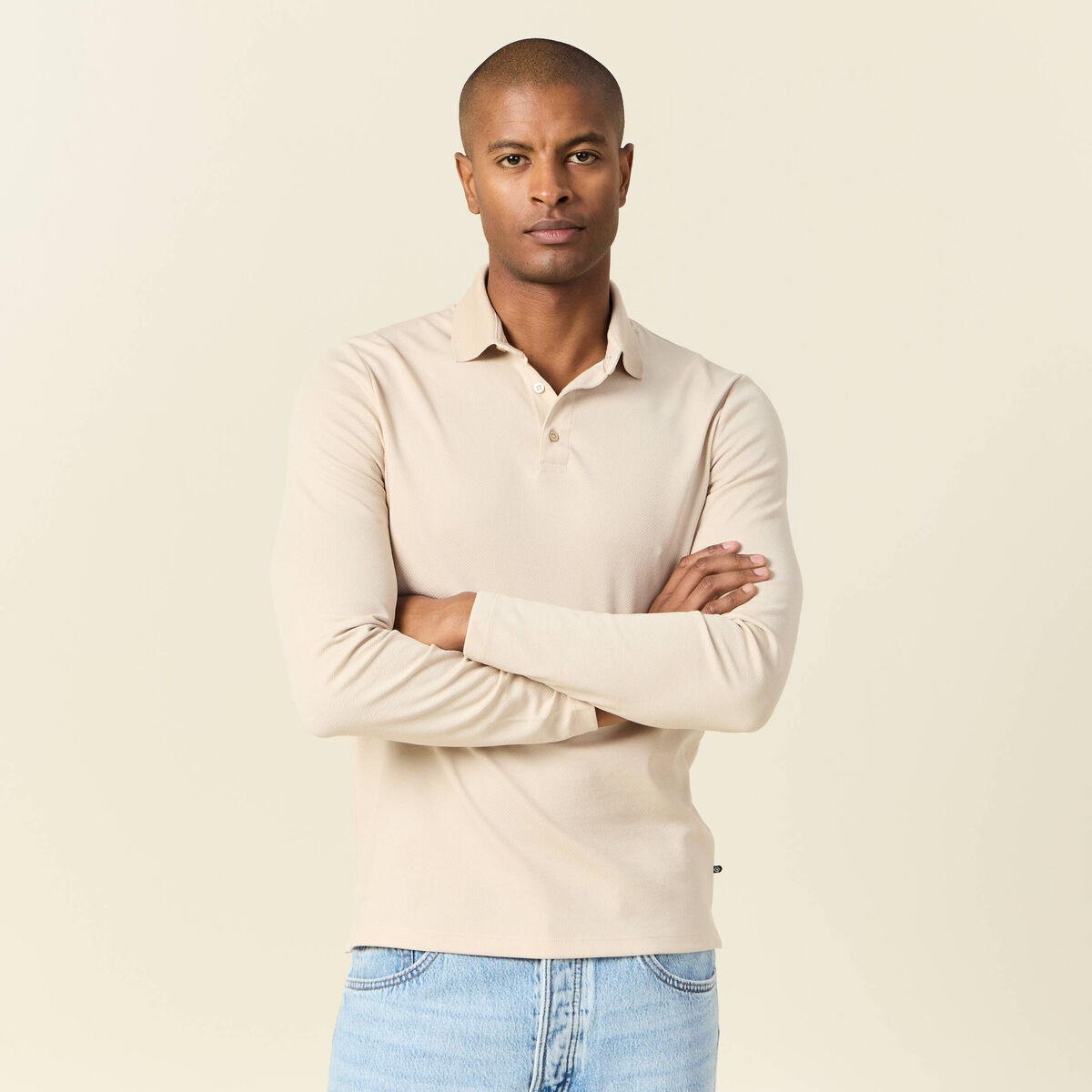 Polo manches longues sable homme