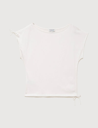 T-shirt ajust&eacute; col rond manches courtes ecru femme