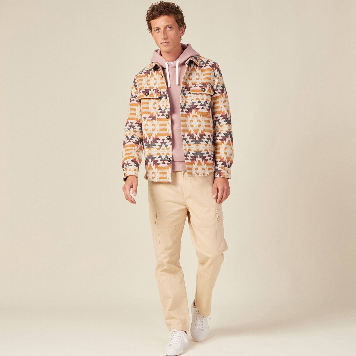 Surchemise manches longues beige homme