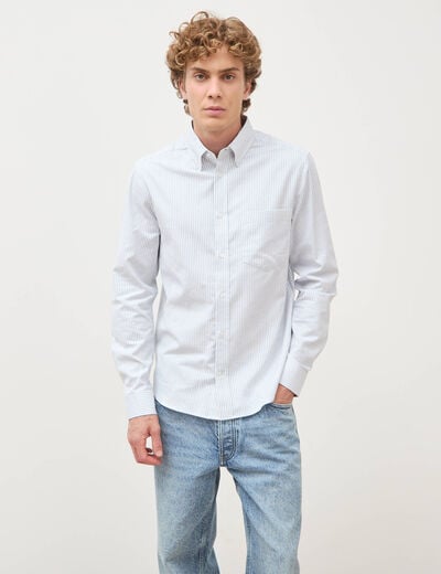 Chemise manches longues col am&eacute;ricain bleu gris homme
