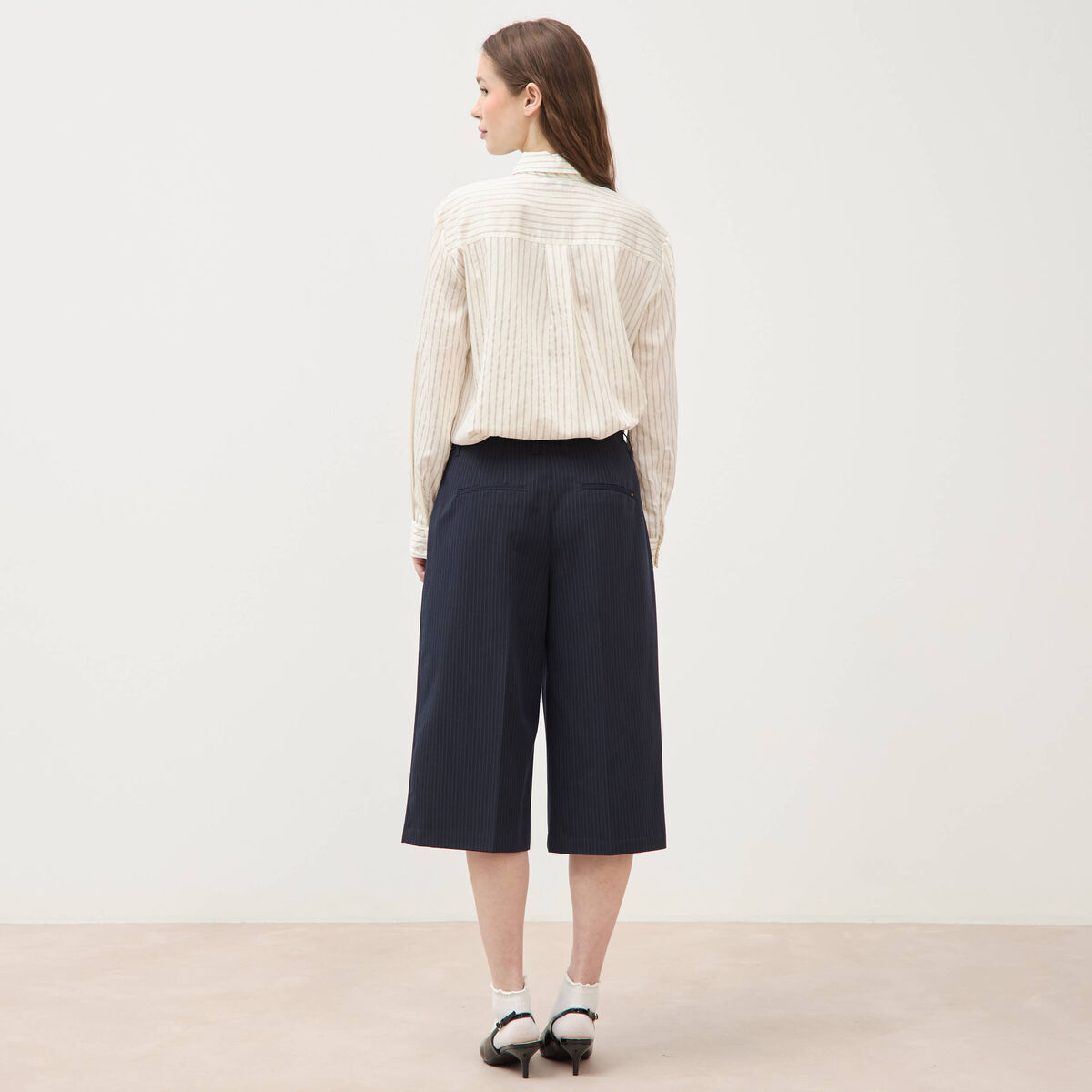 Bermuda large taille haute bleu marine femme
