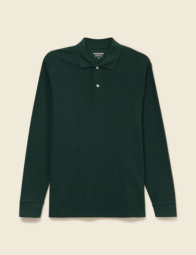 Polo manches longues en coton vert fonc&eacute; homme
