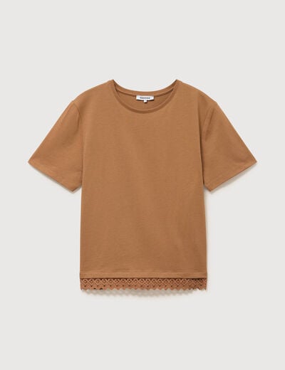 T-shirt droit col rond manches courtes marron femme