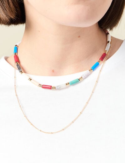 Double collier avec perles multicolore femme