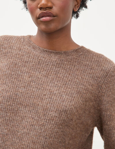 Pull droit col montant manches longues marron femme
