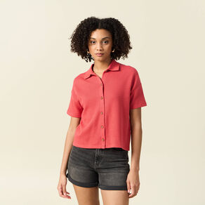Polo en maille rouge femme