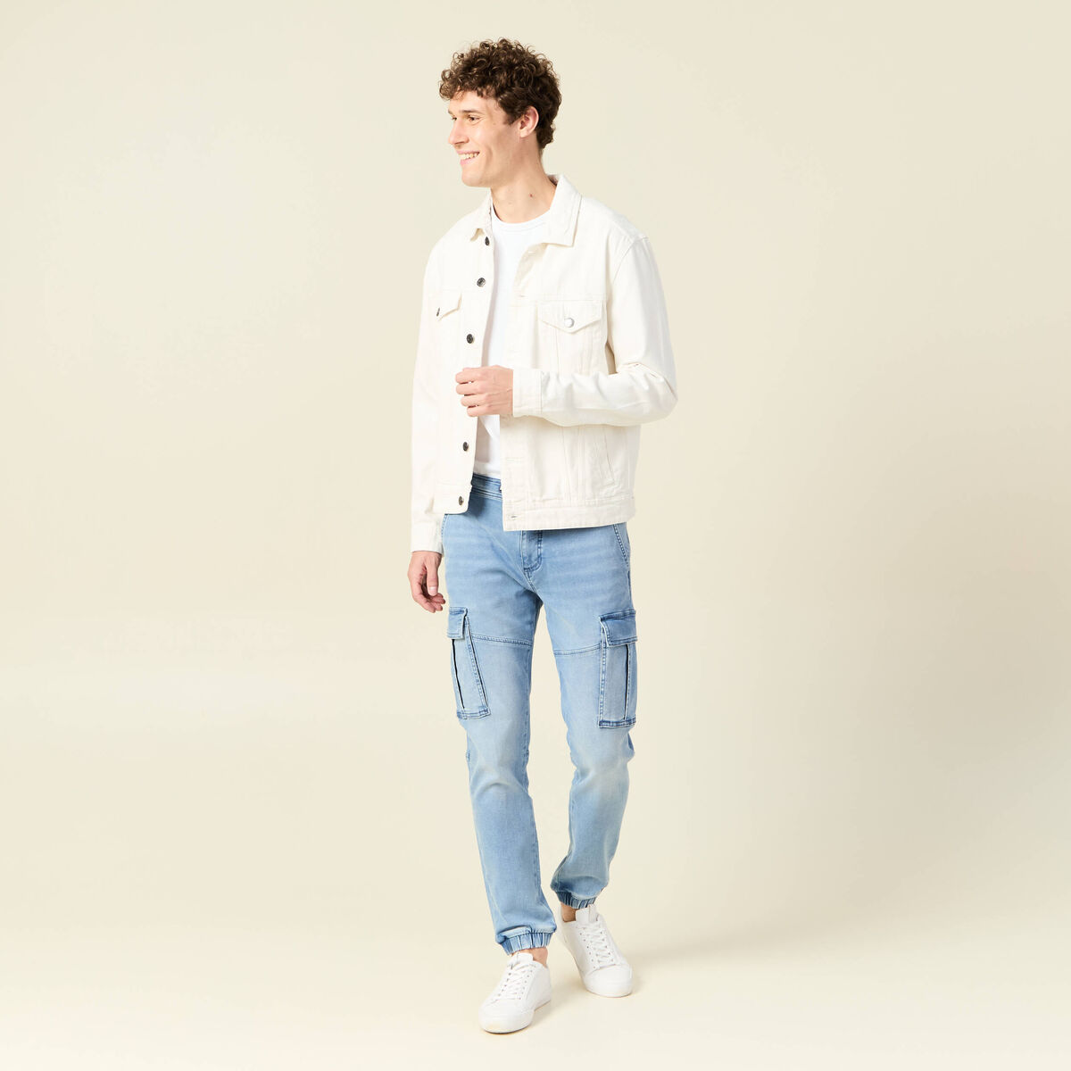 Jeans battle &agrave; coulisse denim bleach homme