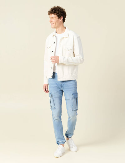 Jeans battle à coulisse denim bleach homme
