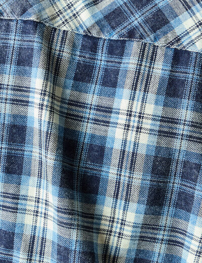 Chemise droite courte en coton bleu fonc&eacute; homme