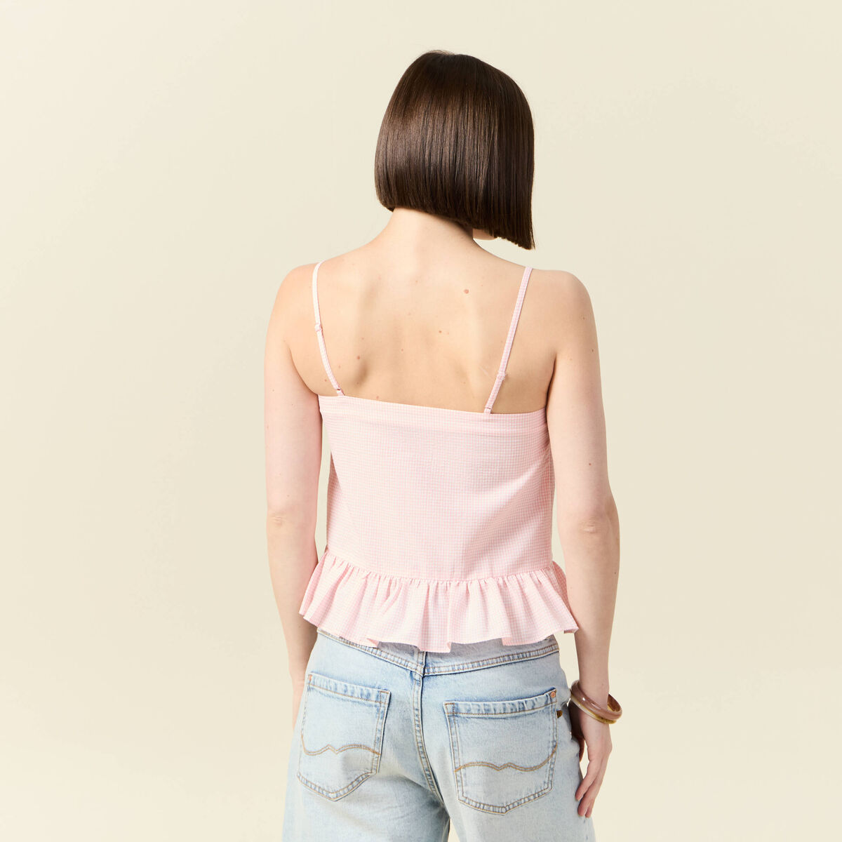 D&eacute;bardeur droit court col carr&eacute; rose clair femme