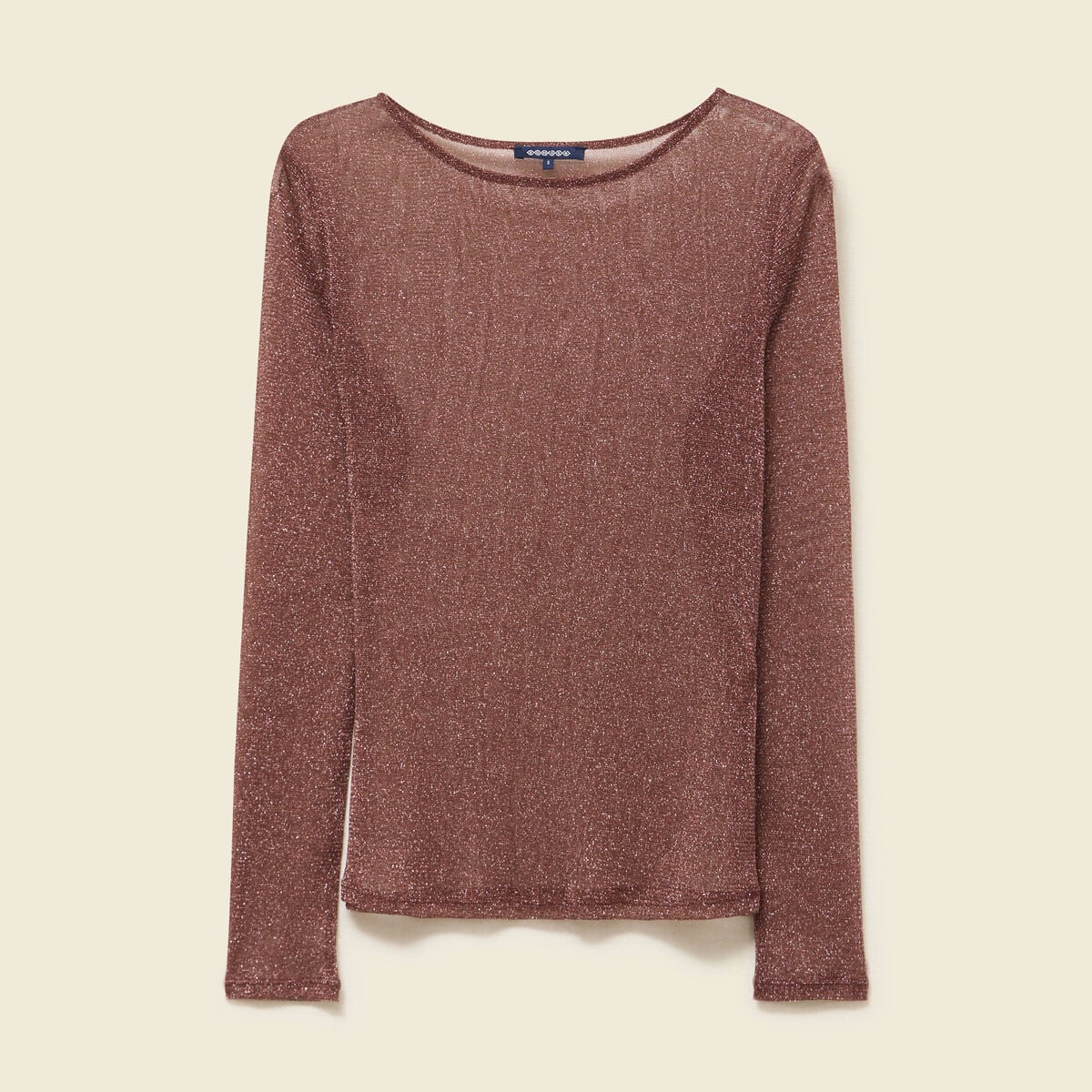 T-shirt manches longues col rond marron femme