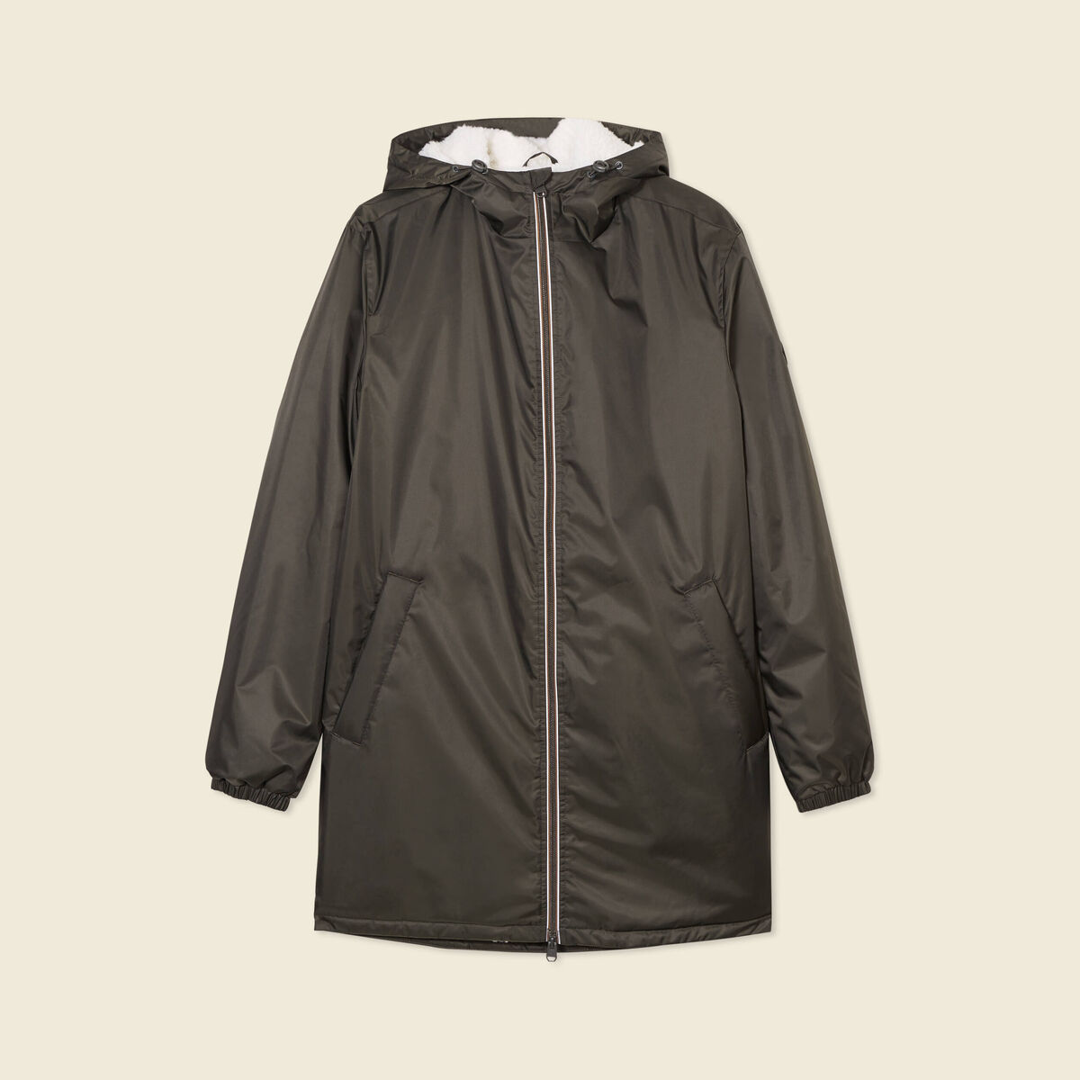 Coupe-vent doublé à capuche vert kaki homme