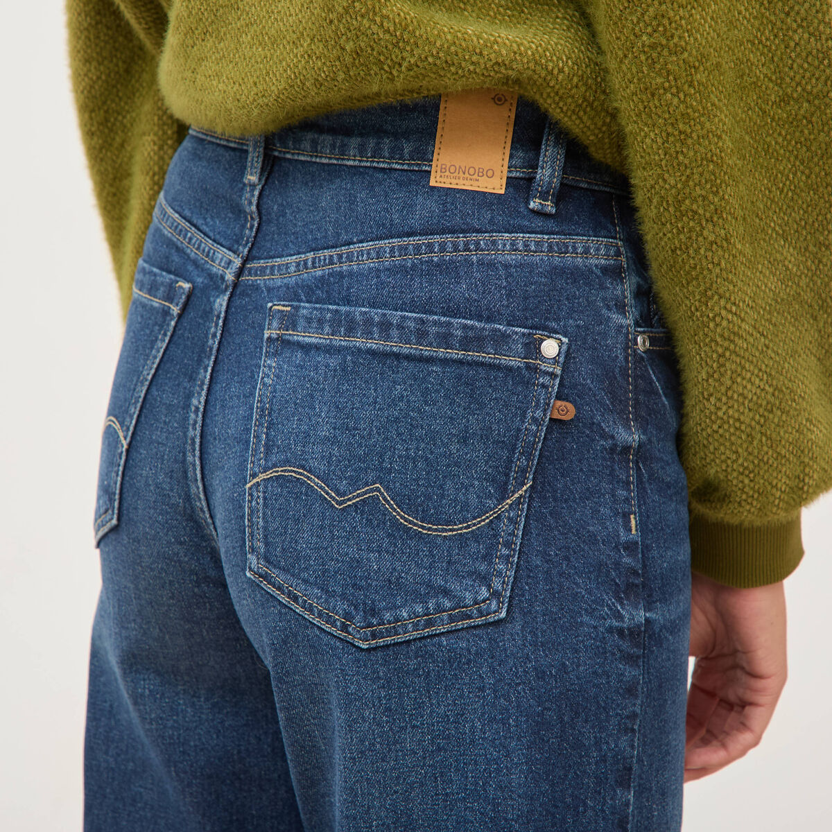 Jeans large taille haute denim brut femme