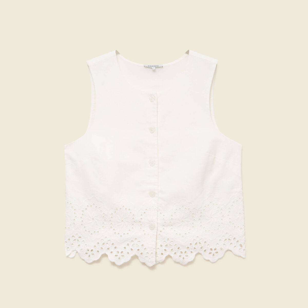 Gilet sans manches col rond ecru femme