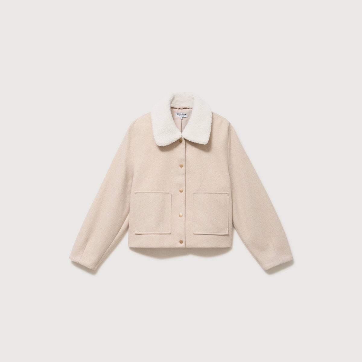 Blouson court oversize col sherpa creme femme