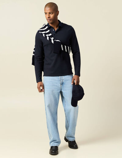 Polo manches longues bleu marine homme
