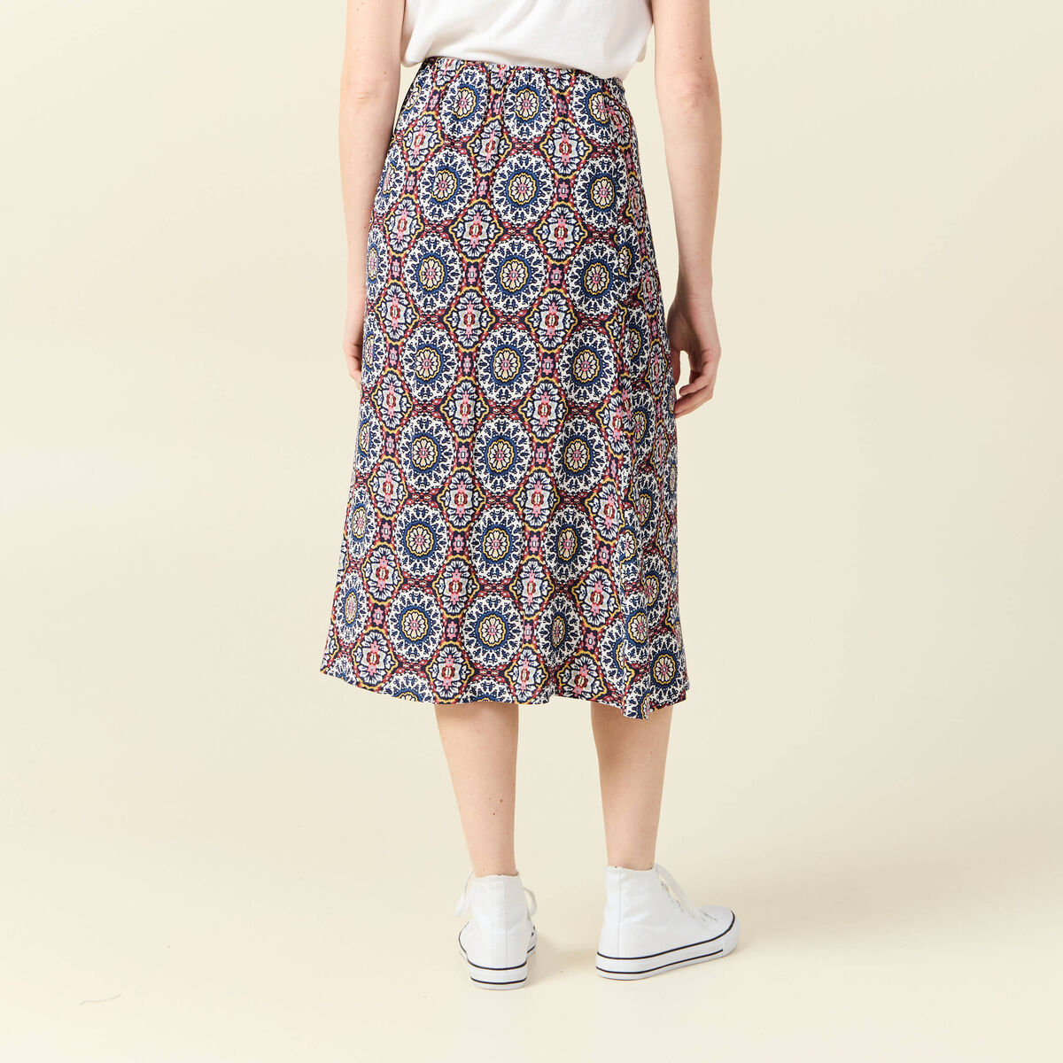 Jupe midi droite fendue bleu marine femme
