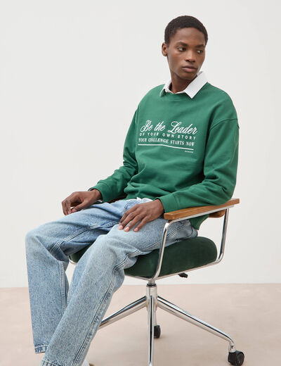Sweat manches longues en coton vert homme