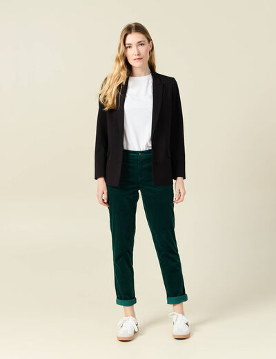 Pantalon chino velours côtelé vert canard femme