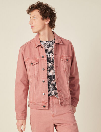 Veste droite boutonné en jean rose homme