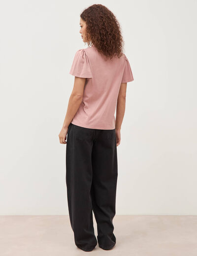 T-shirt col rond manches courtes vieux rose femme