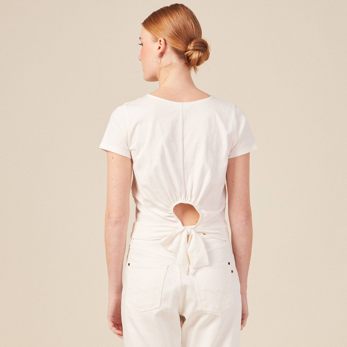 T-shirt manches courtes creme femme