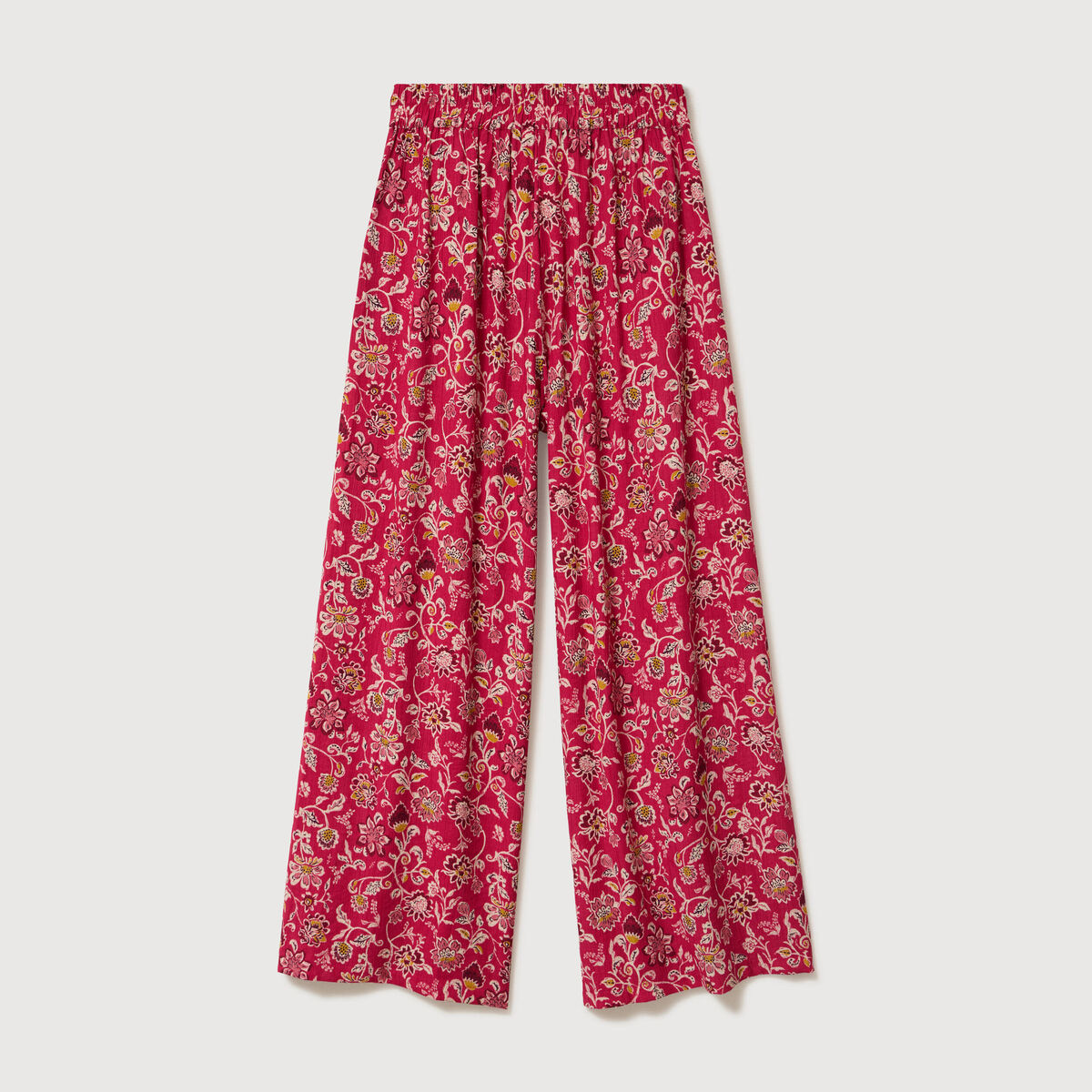 Pantalon large taille haute rouge cerise femme