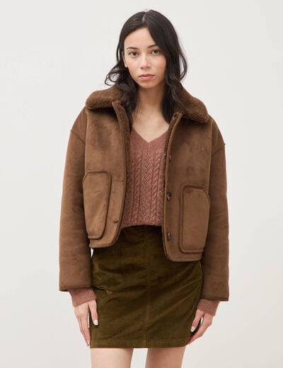 Manteau r&eacute;versible oversize court marron femme