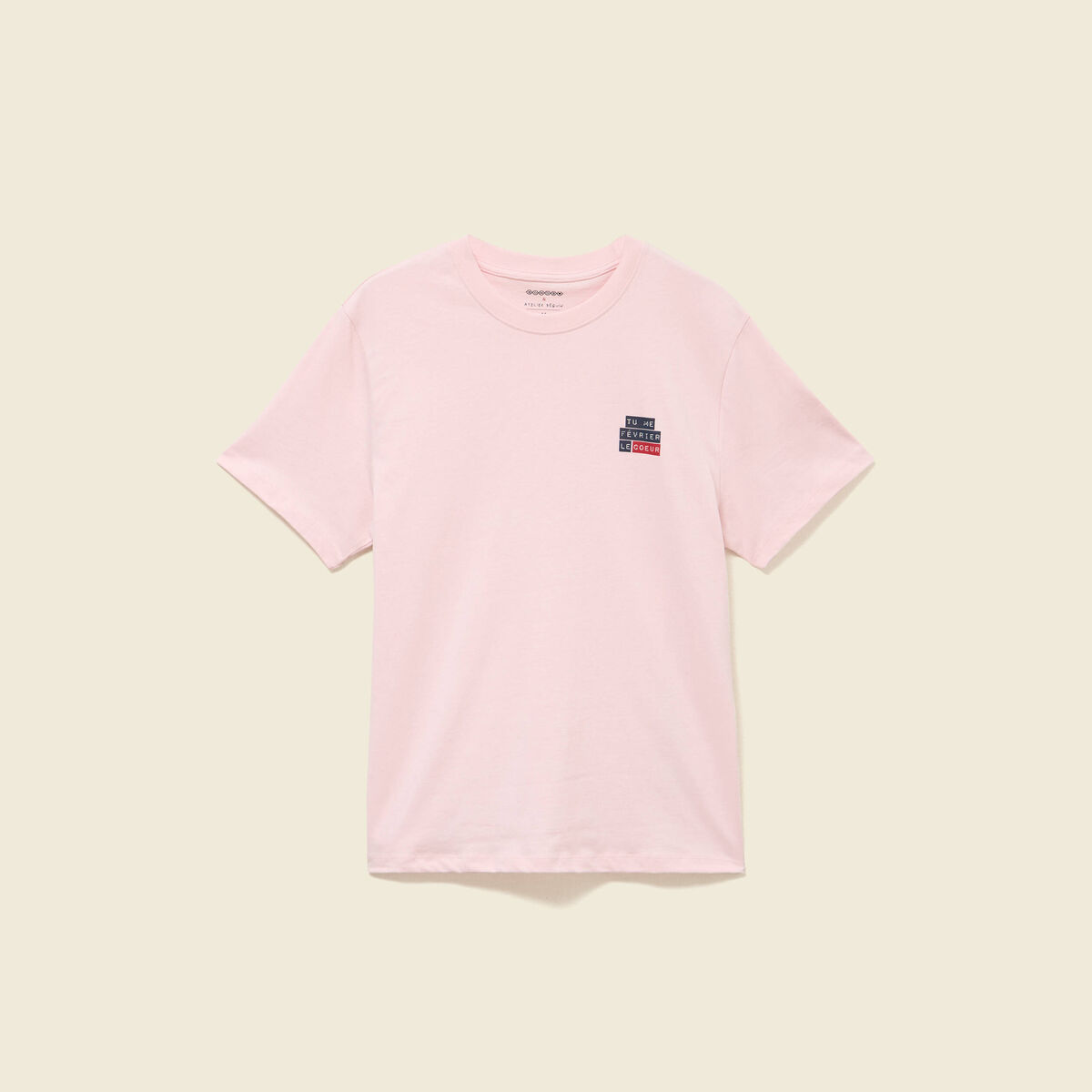 T-shirt en coton manches courtes rose poudr&eacute;e homme