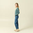 Gilet ajour&eacute; col V manches longues vert femme
