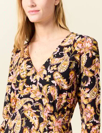 Robe midi évasée manches 3/4 noir femme