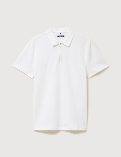 Polo en coton avec zip manches courtes blanc homme