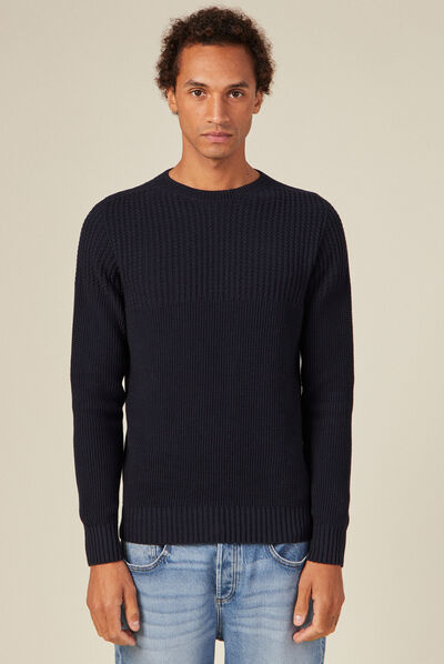 Pull manches longues bleu marine homme