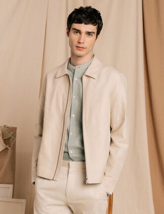 Blouson droit court manches longues sable homme