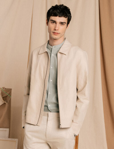 Blouson droit court manches longues sable homme