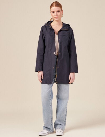Parka à capuche déperlante bleu foncé femme