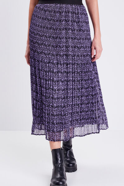 Jupe longue évasée fluide mauve femme