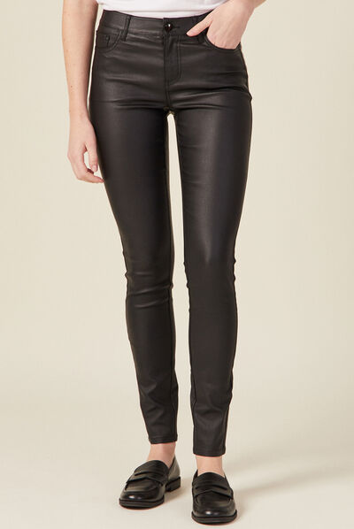 Tregging skinny denim noir enduit femme