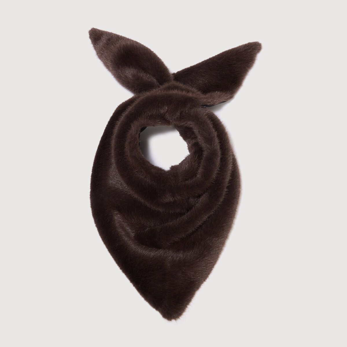 Col en fausse fourrure doubl&eacute; marron fonc&eacute; femme