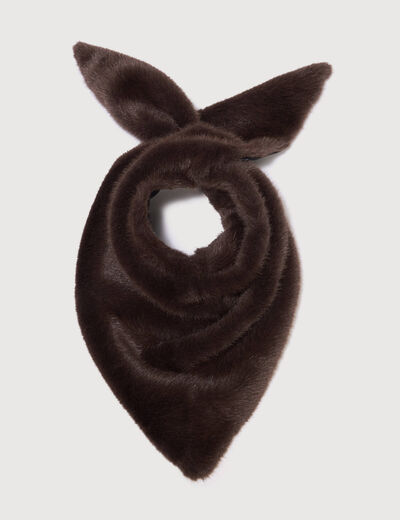 Col en fausse fourrure doubl&eacute; marron fonc&eacute; femme