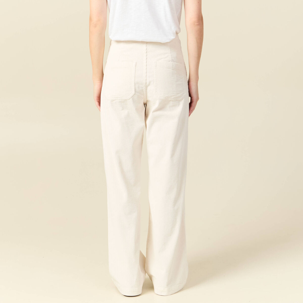 Pantalon large taille haute en velours ivoire femme