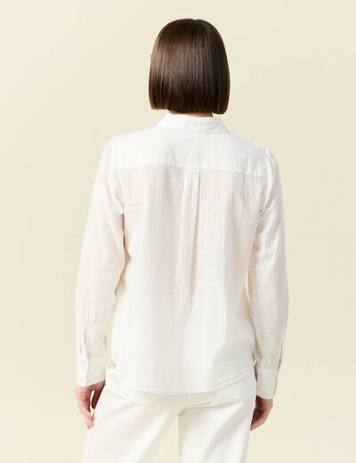 Chemise manches longues en coton brodée creme femme