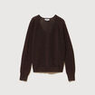 Pull droit col v manches longues marron femme