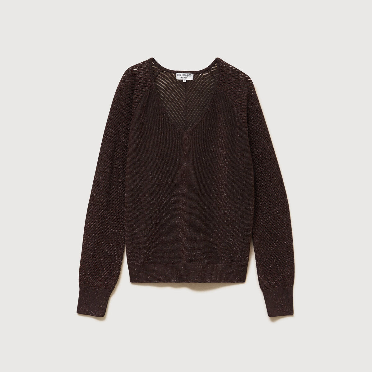 Pull droit col v manches longues marron femme