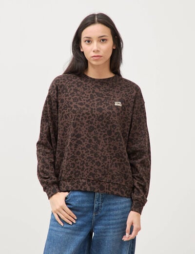 Sweat col rond manches longues marron chocolat femme