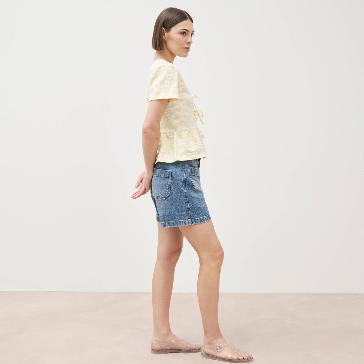 Blouse manches courtes jaune pastel femme