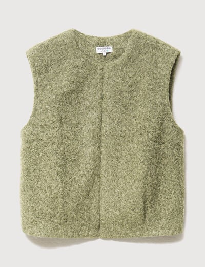 Gilet droit sans manches col rond vert kaki femme