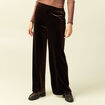 Pantalon large taille haute en velours marron fonc&eacute; femme